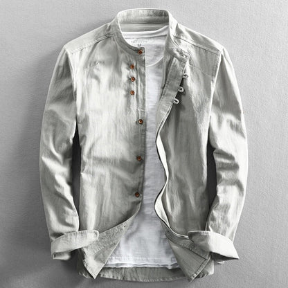 Homme Chemise Manches Longues col Mao et Boutonnage Asymétrique