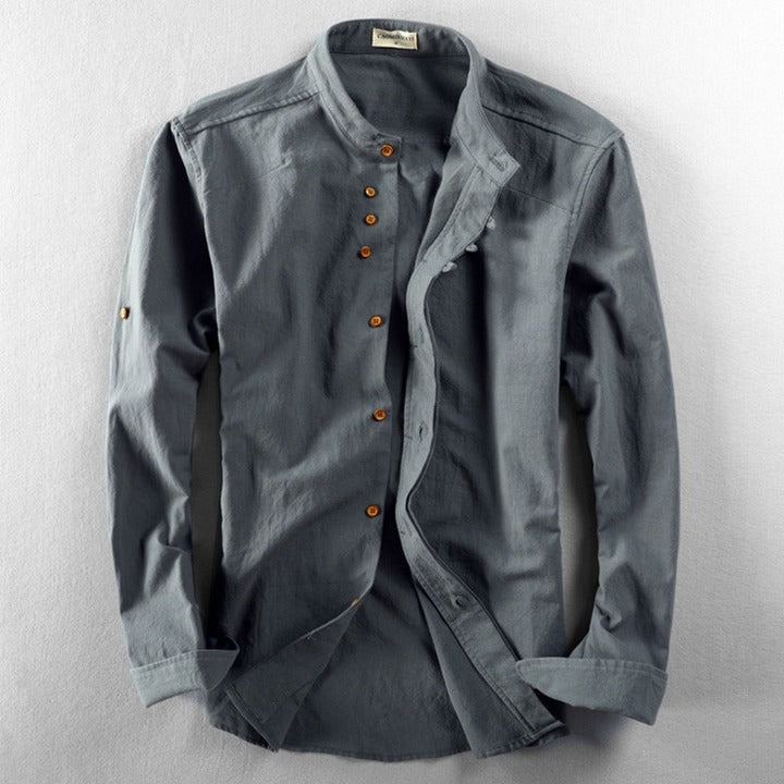 Homme Chemise Manches Longues col Mao et Boutonnage Asymétrique
