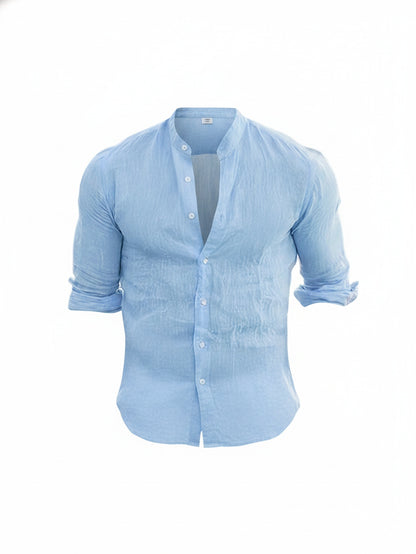 Homme Chemise Manches Longues col Mao Regular Fit