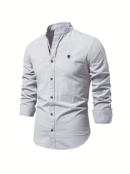Homme Chemise Manches Longues col Mao Slim Fit avec Broderie
