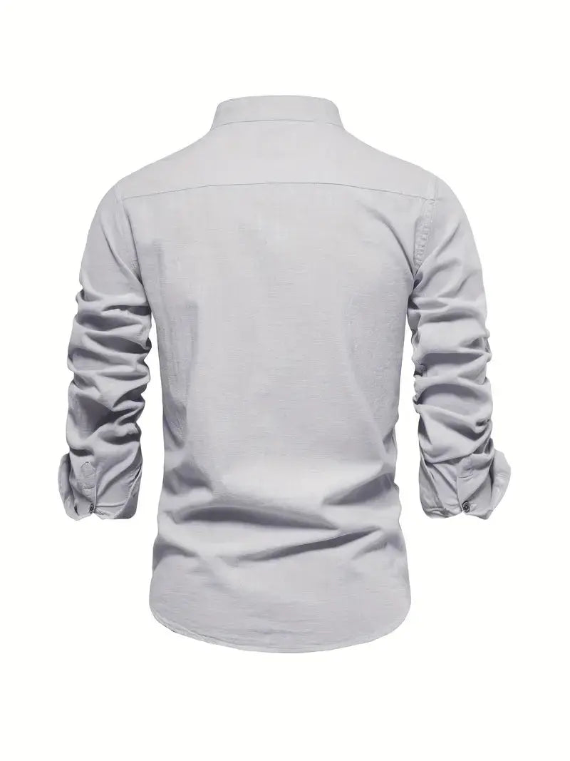 Homme Chemise Manches Longues col Mao Slim Fit avec Broderie