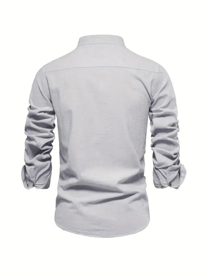 Homme Chemise Manches Longues col Mao Slim Fit avec Broderie