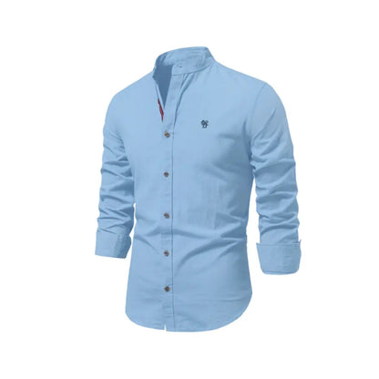 Homme Chemise Manches Longues col Mao Slim Fit avec Broderie
