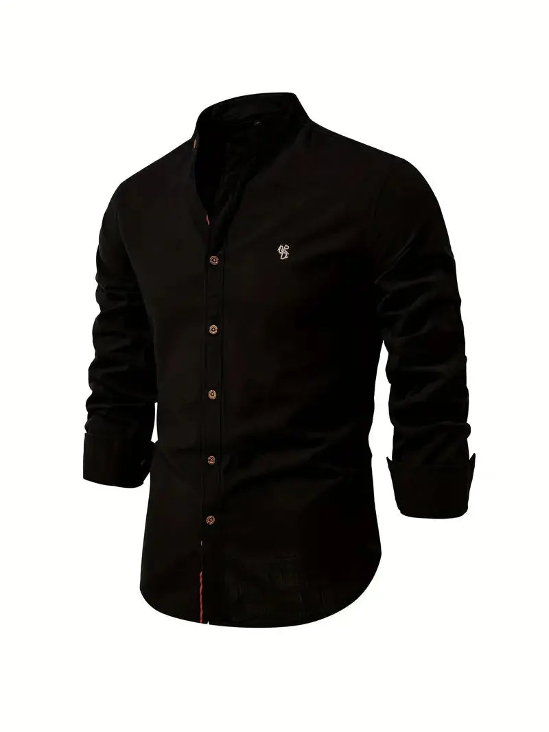 Homme Chemise Manches Longues col Mao Slim Fit avec Broderie