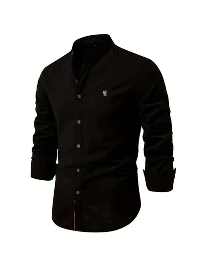 Homme Chemise Manches Longues col Mao Slim Fit avec Broderie