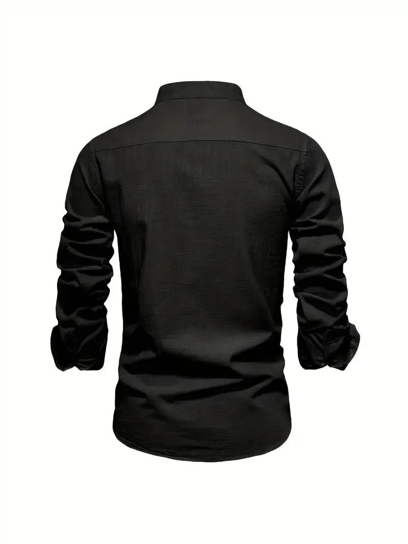 Homme Chemise Manches Longues col Mao Slim Fit avec Broderie