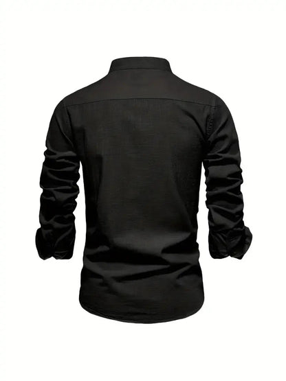 Homme Chemise Manches Longues col Mao Slim Fit avec Broderie