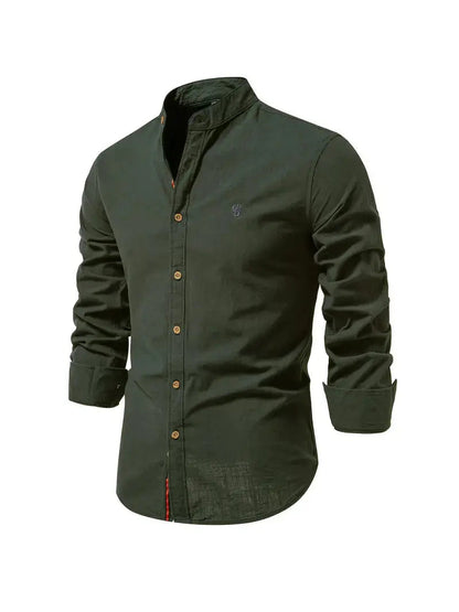 Homme Chemise Manches Longues col Mao Slim Fit avec Broderie