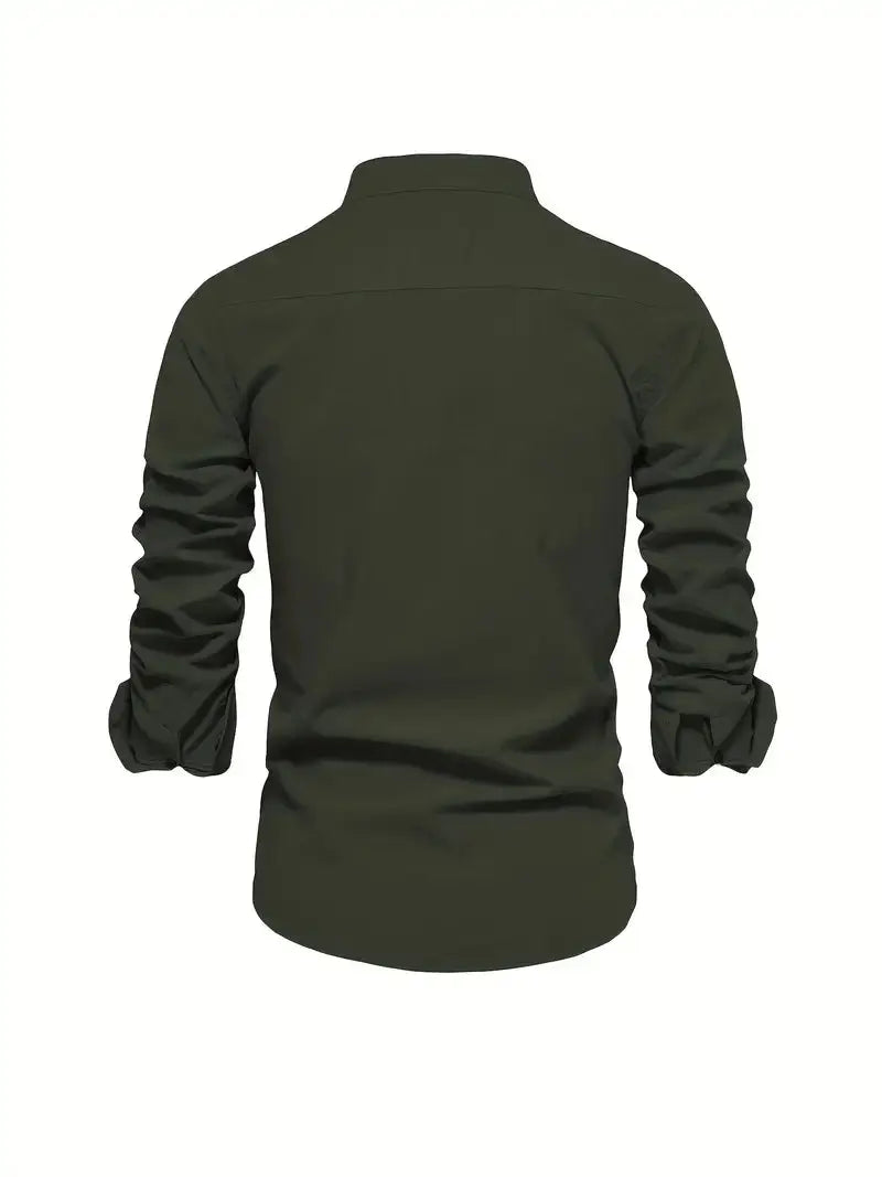 Homme Chemise Manches Longues col Mao Slim Fit avec Broderie