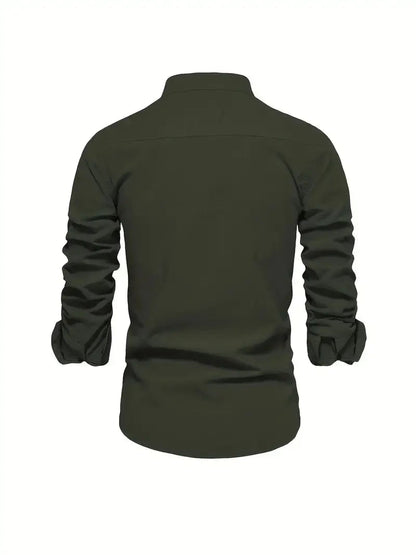 Homme Chemise Manches Longues col Mao Slim Fit avec Broderie