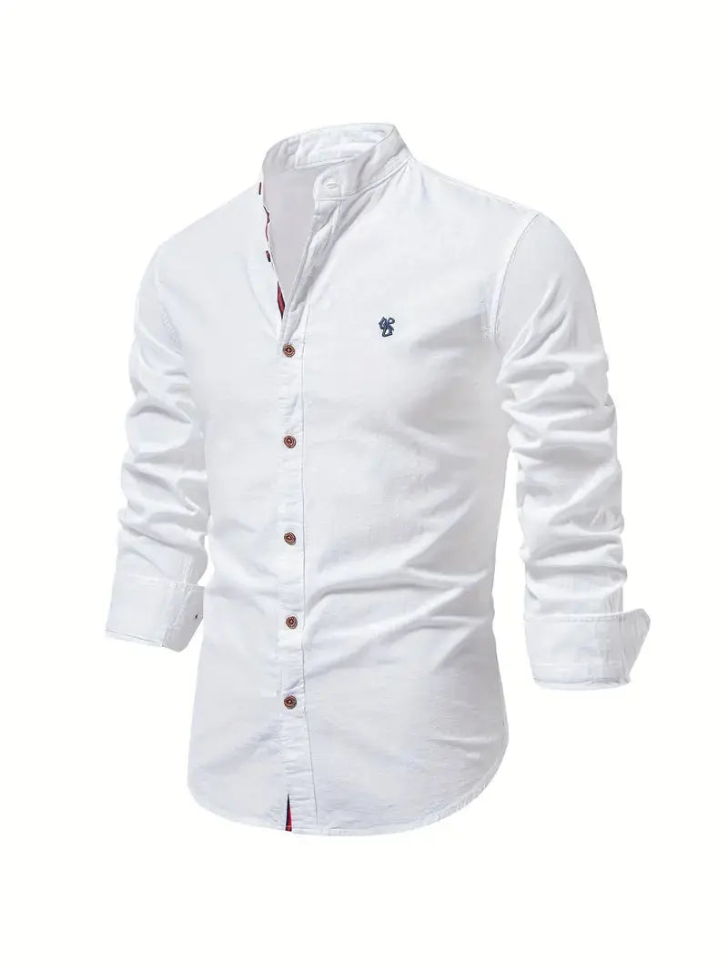 Homme Chemise Manches Longues col Mao Slim Fit avec Broderie