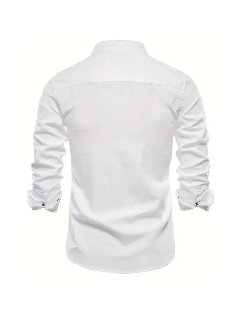 Homme Chemise Manches Longues col Mao Slim Fit avec Broderie