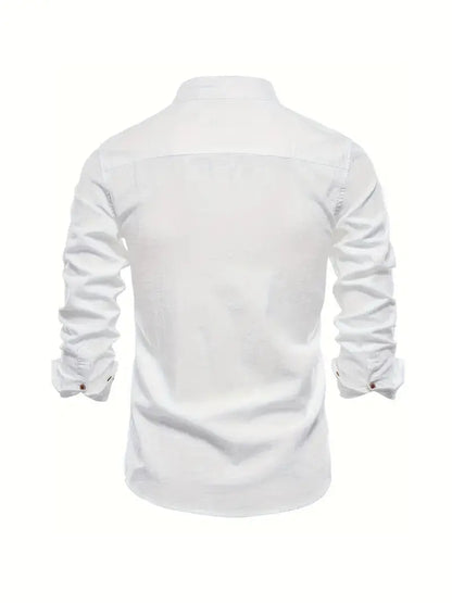 Homme Chemise Manches Longues col Mao Slim Fit avec Broderie