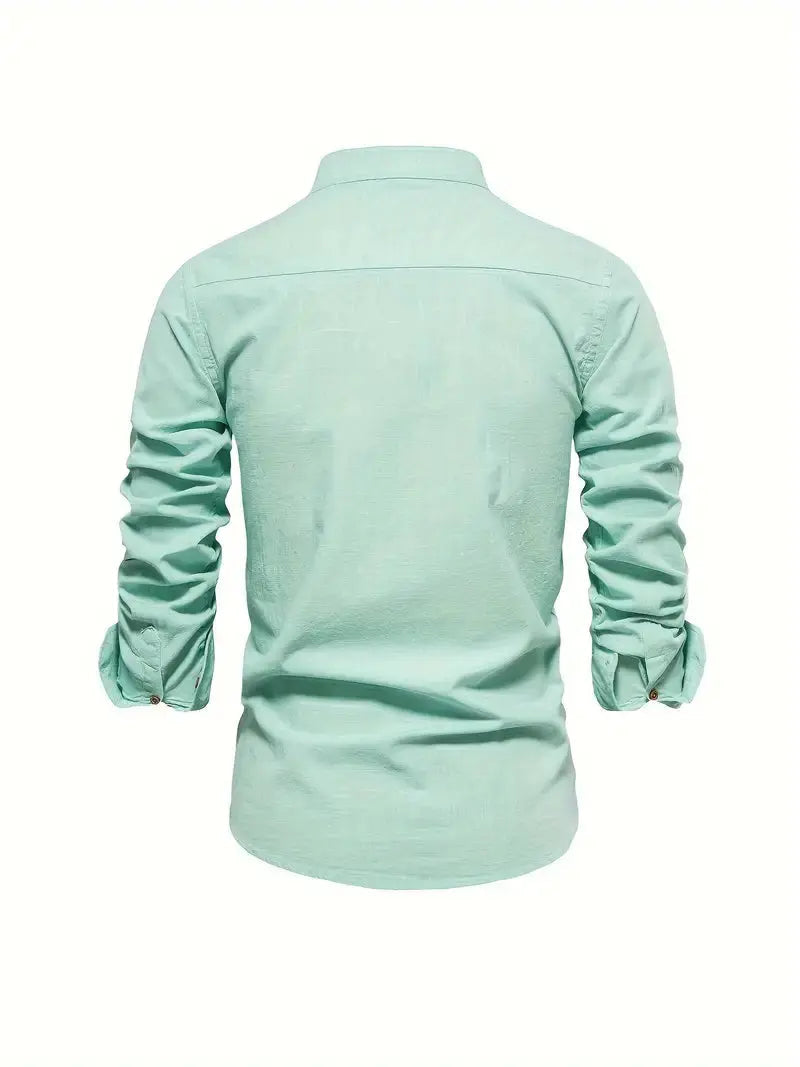 Homme Chemise Manches Longues col Mao Slim Fit avec Broderie