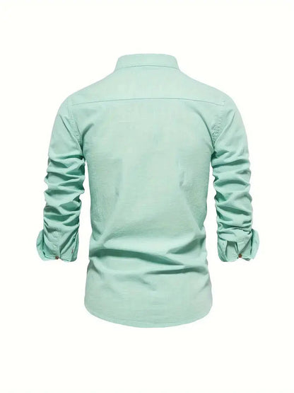 Homme Chemise Manches Longues col Mao Slim Fit avec Broderie