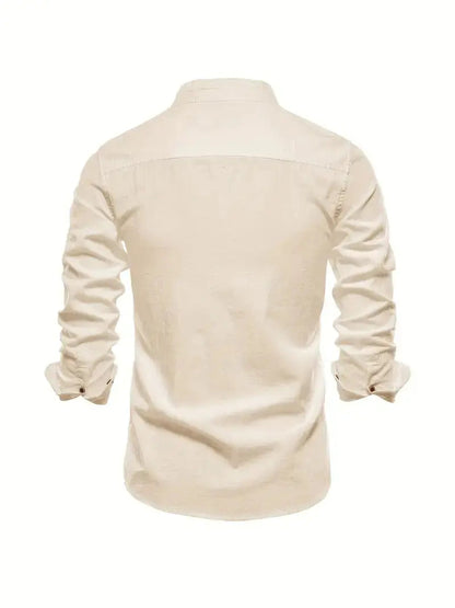 Homme Chemise Manches Longues col Mao Slim Fit avec Broderie