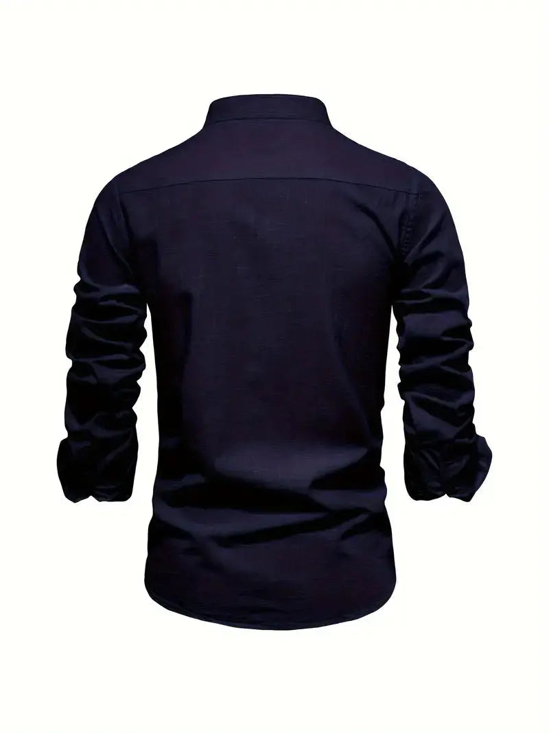 Homme Chemise Manches Longues col Mao Slim Fit avec Broderie