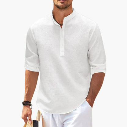 Homme Chemise Manches Longues col Montant avec Patte de Boutonnage