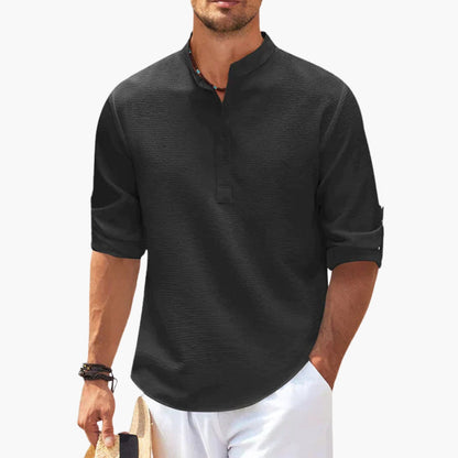 Homme Chemise Manches Longues col Montant avec Patte de Boutonnage