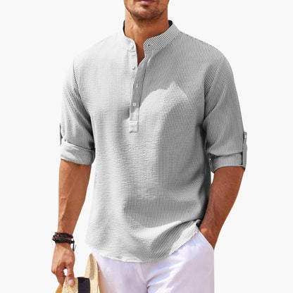 Homme Chemise Manches Longues col Montant avec Patte de Boutonnage