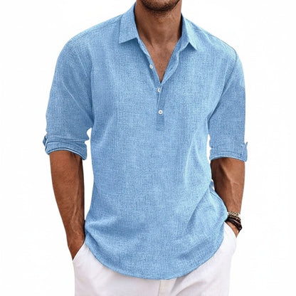 Homme Chemise Manches Longues Popover col Pointu Coupe Ample