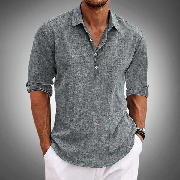 Homme Chemise Manches Longues Popover col Pointu Coupe Ample