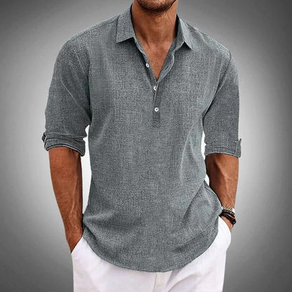 Homme Chemise Manches Longues Popover col Pointu Coupe Ample