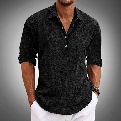 Homme Chemise Manches Longues Popover col Pointu Coupe Ample