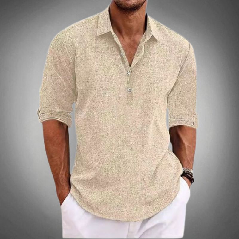 Homme Chemise Manches Longues Popover col Pointu Coupe Ample