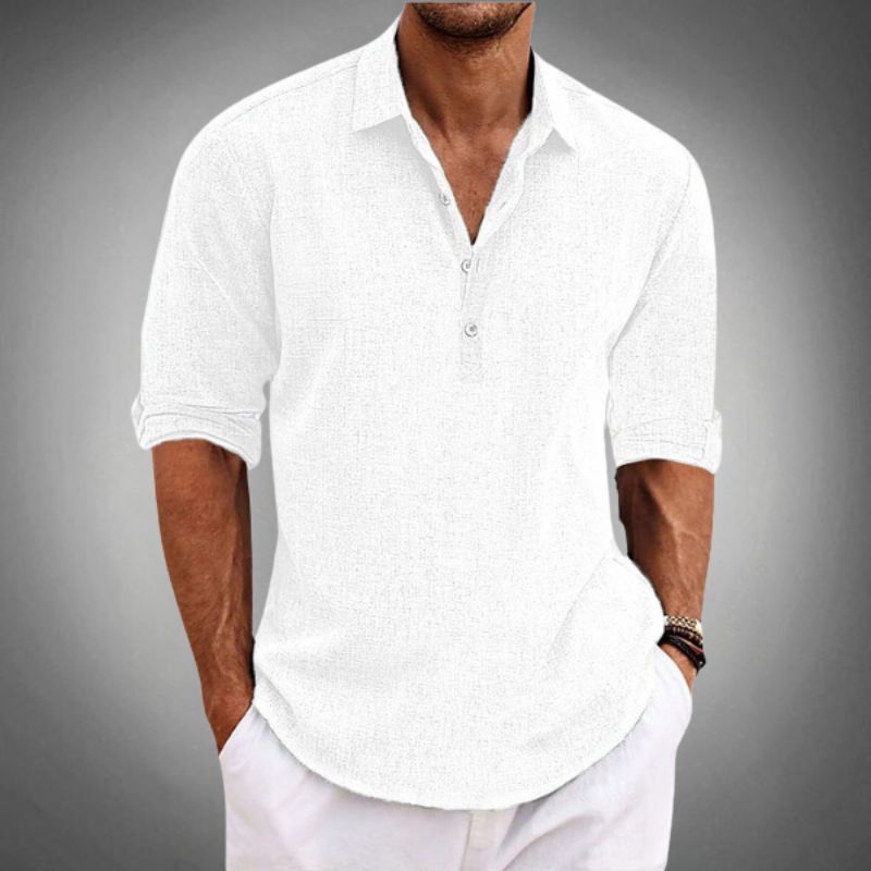 Homme Chemise Manches Longues Popover col Pointu Coupe Ample