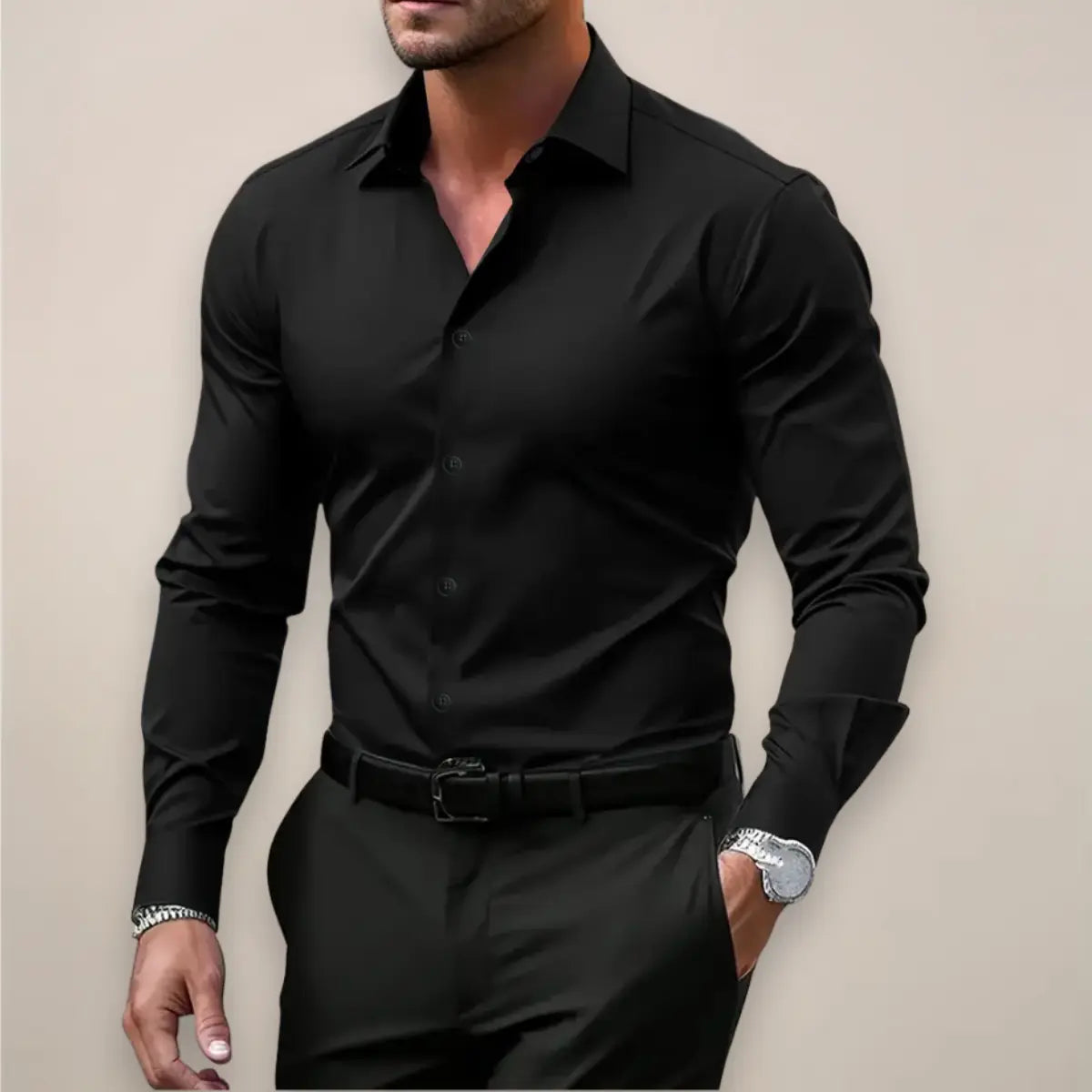 Homme Chemise Manches Longues Slim Fit avec Col Classique