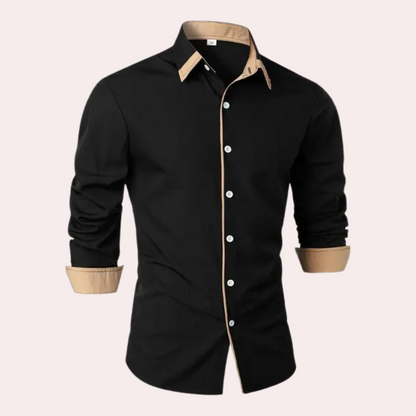 Homme Chemise Manches Longues Slim Fit avec Col Classique et Passepoil Contrasté