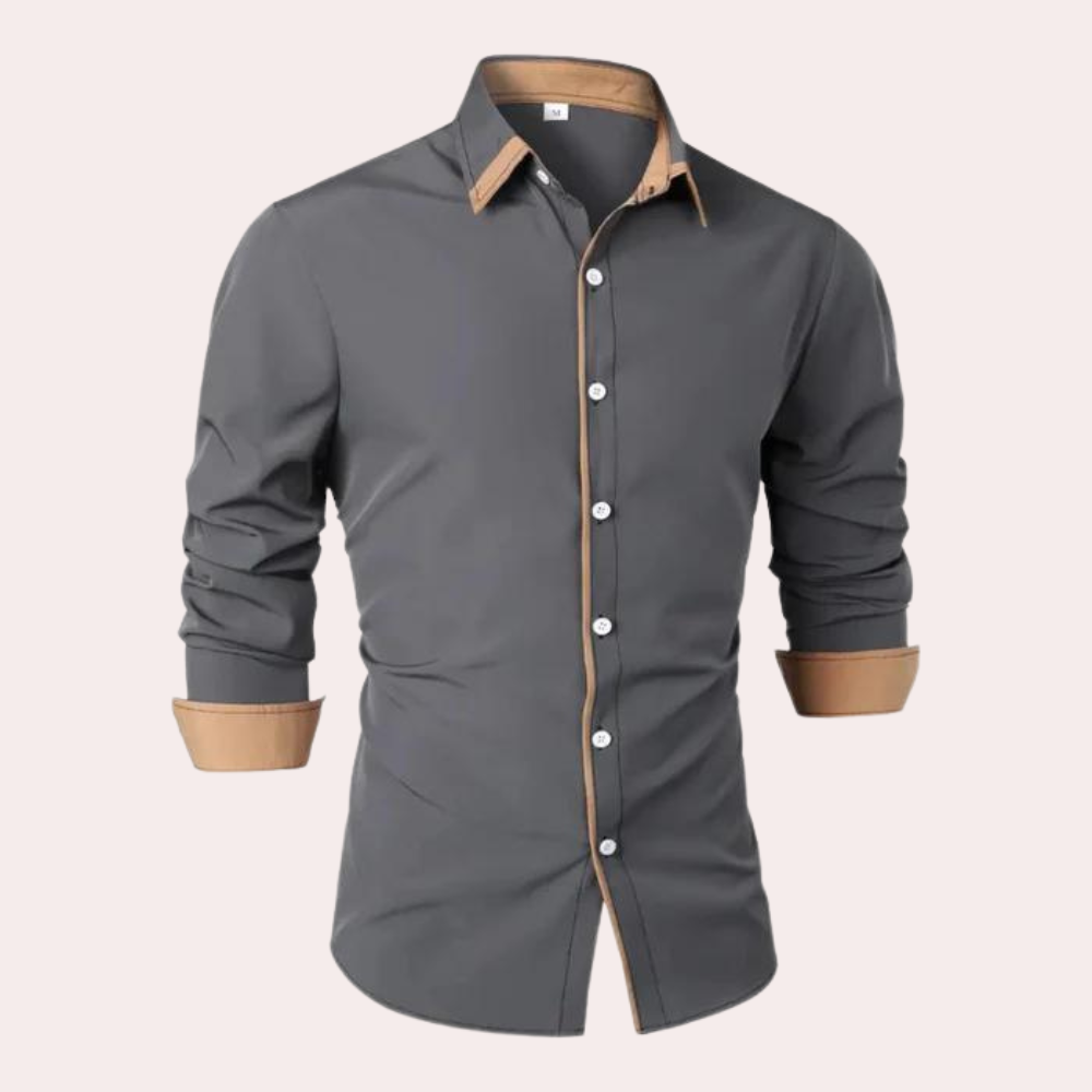 Homme Chemise Manches Longues Slim Fit avec Col Classique et Passepoil Contrasté