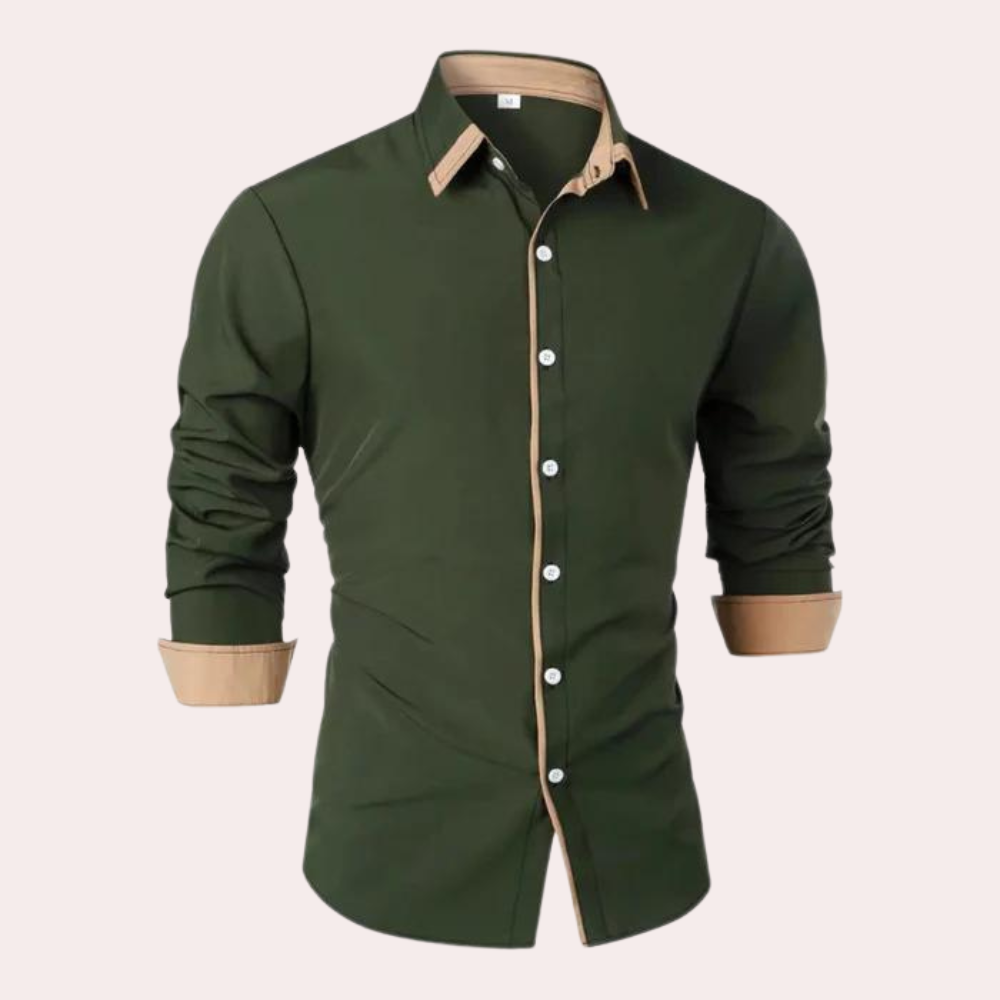 Homme Chemise Manches Longues Slim Fit avec Col Classique et Passepoil Contrasté