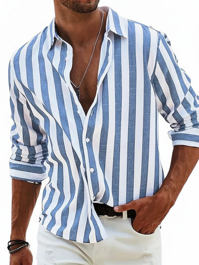 Homme Chemise Rayée à Manches Longues et Col Ouvert