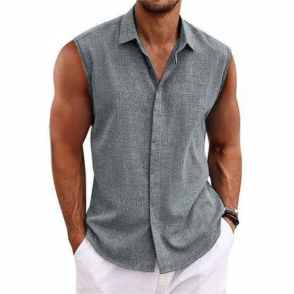 Homme Chemise Sans Manches avec Col Classique et Boutonnage