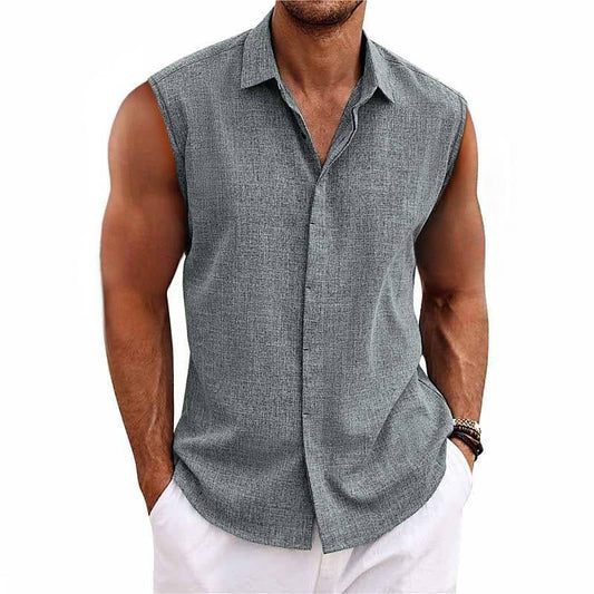 Homme Chemise Sans Manches avec Col Classique et Boutonnage