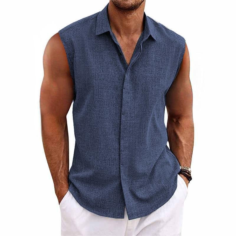 Homme Chemise Sans Manches avec Col Classique et Boutonnage