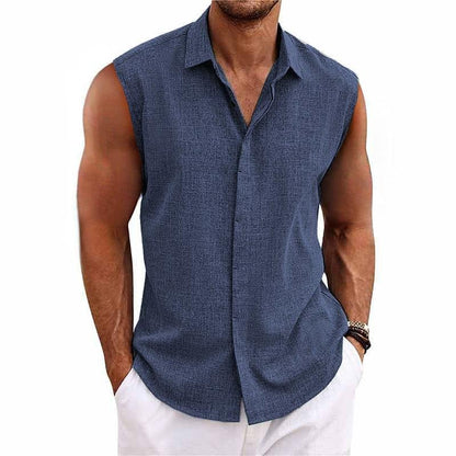 Homme Chemise Sans Manches avec Col Classique et Boutonnage