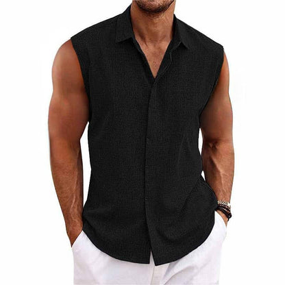 Homme Chemise Sans Manches avec Col Classique et Boutonnage