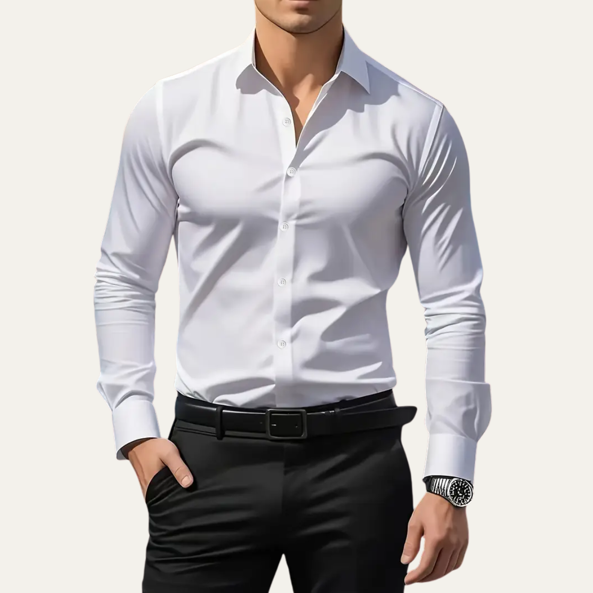 Homme Chemise Slim Fit Manches Longues avec Col Classique et Boutons