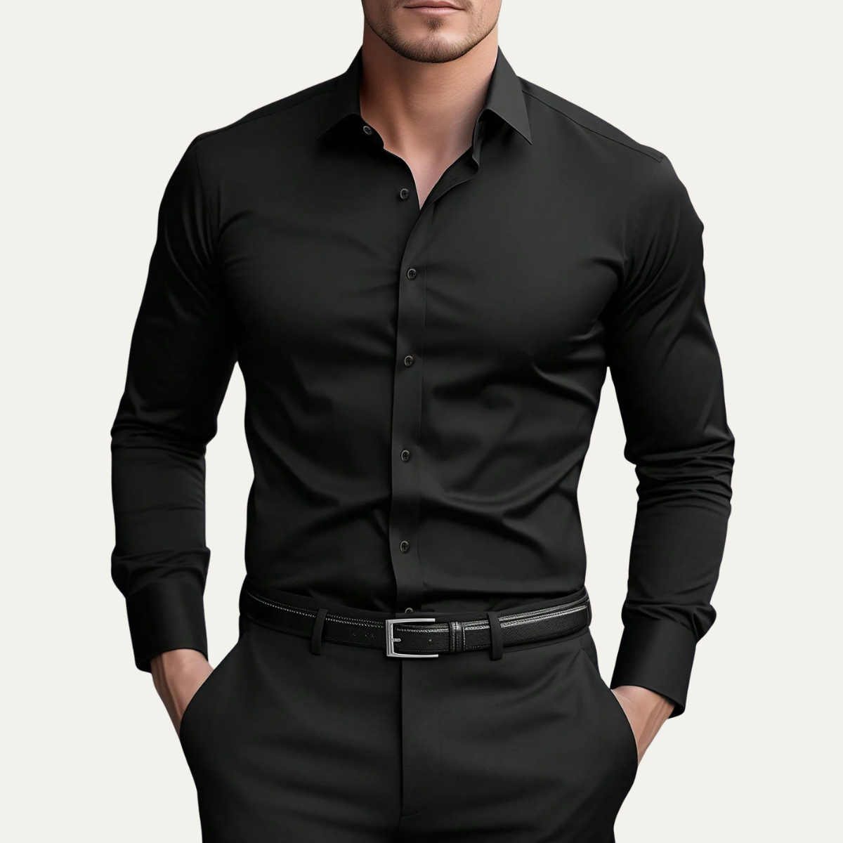 Homme Chemise Slim Fit Manches Longues avec Col Classique et Boutons