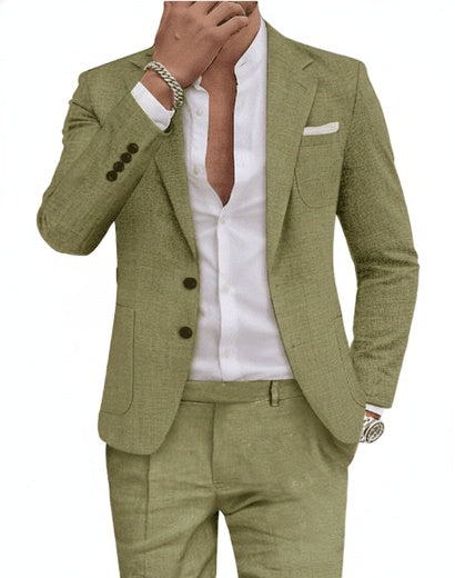 Homme Costume Deux Pièces Slim Fit avec Revers Cranté et Fermeture Deux Boutons