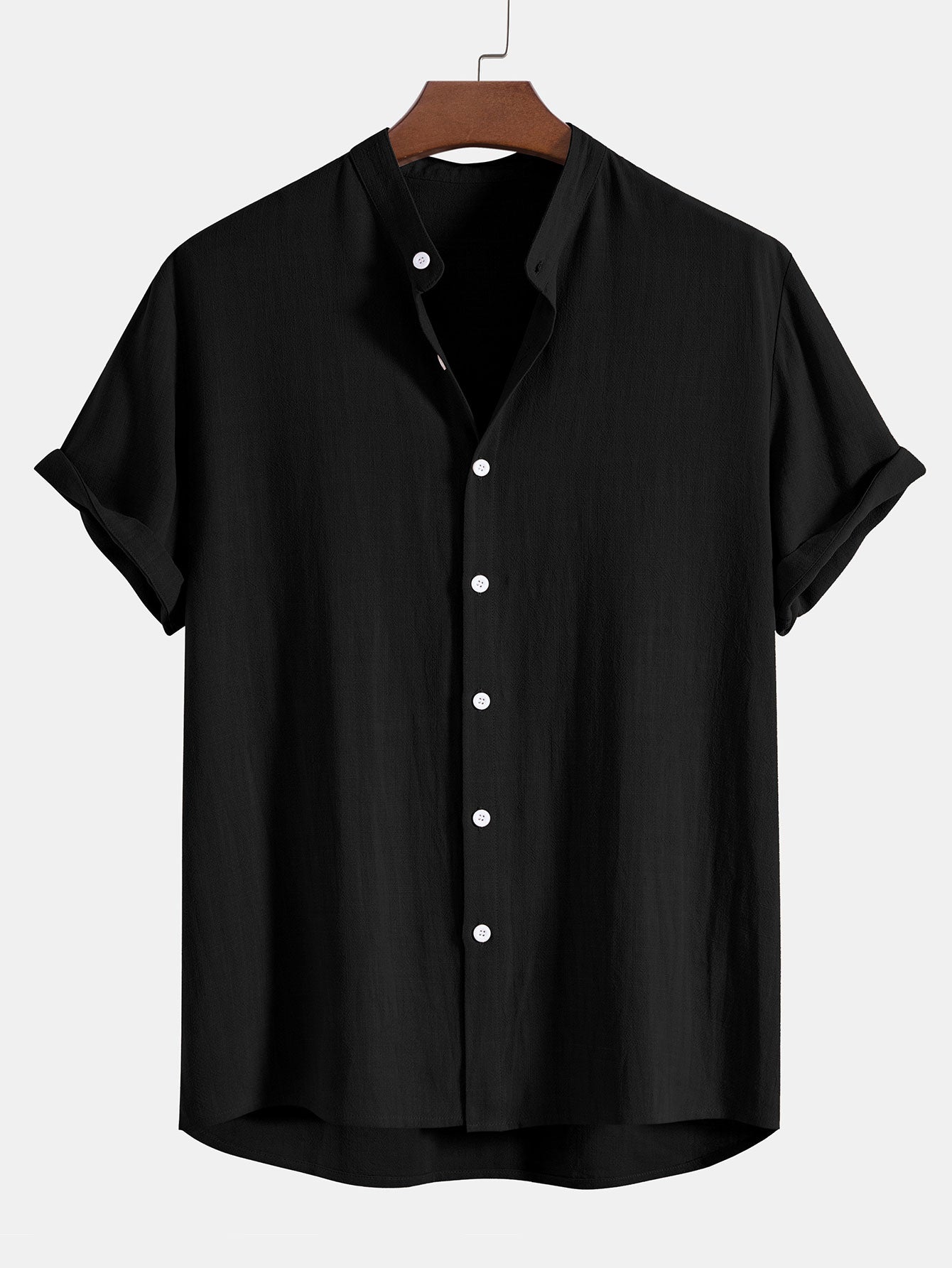 Homme Ensemble Chemise Manches Courtes col Mao et Pantalon Regular Fit