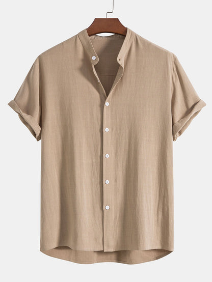 Homme Ensemble Chemise Manches Courtes col Mao et Pantalon Regular Fit