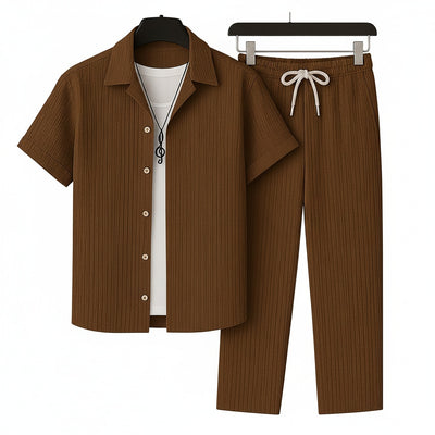 Homme Ensemble Chemise Manches Courtes et Pantalon avec Cordon de Serrage