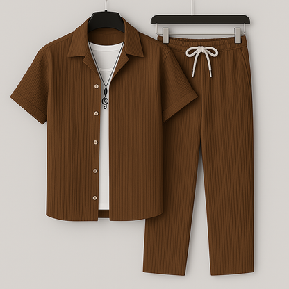 Homme Ensemble Chemise Manches Courtes et Pantalon avec Cordon de Serrage