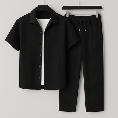 Homme Ensemble Chemise Manches Courtes et Pantalon avec Cordon de Serrage