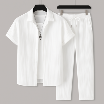 Homme Ensemble Chemise Manches Courtes et Pantalon avec Cordon de Serrage