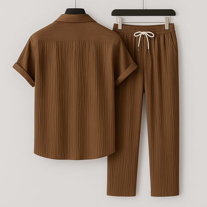 Homme Ensemble Chemise Manches Courtes et Pantalon avec Cordon de Serrage
